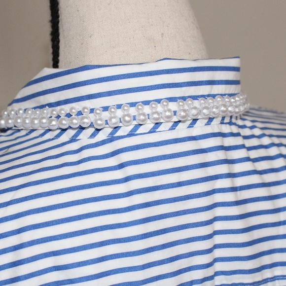 Talbots, Daffodil Stripe shirt Embellished with Pearls and Rhinestones - Picture 9 of 12